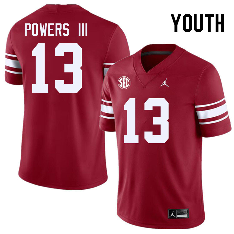 Youth #13 Reggie Powers III Oklahoma Sooners 2024 SEC Conference College Football Jerseys-Throwback